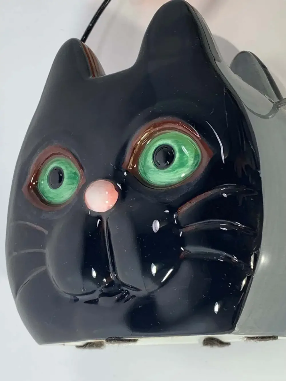 Black Cat Green Eyes  Halloween ceramic planter basket/vase decor